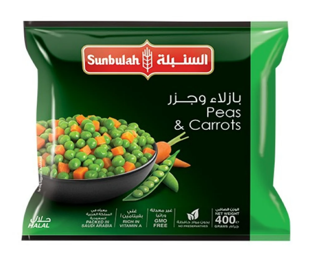 Sunbulah Frozen Peas & Carrots 400 gm × 12 - Carton