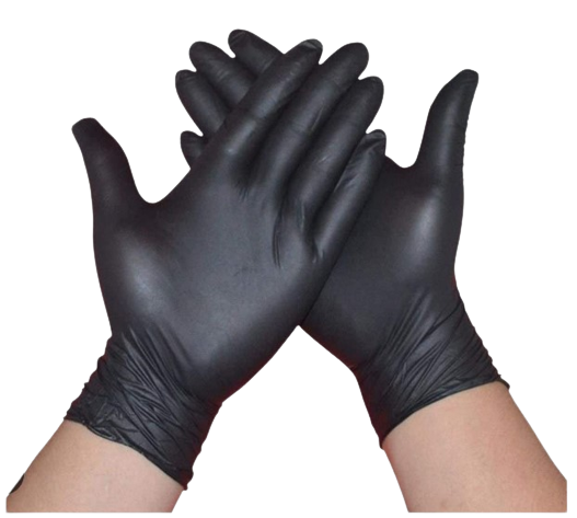 Disposable Vinyl Gloves Black Color Powder Free Size Large 100 Gloves × 10 - Carton