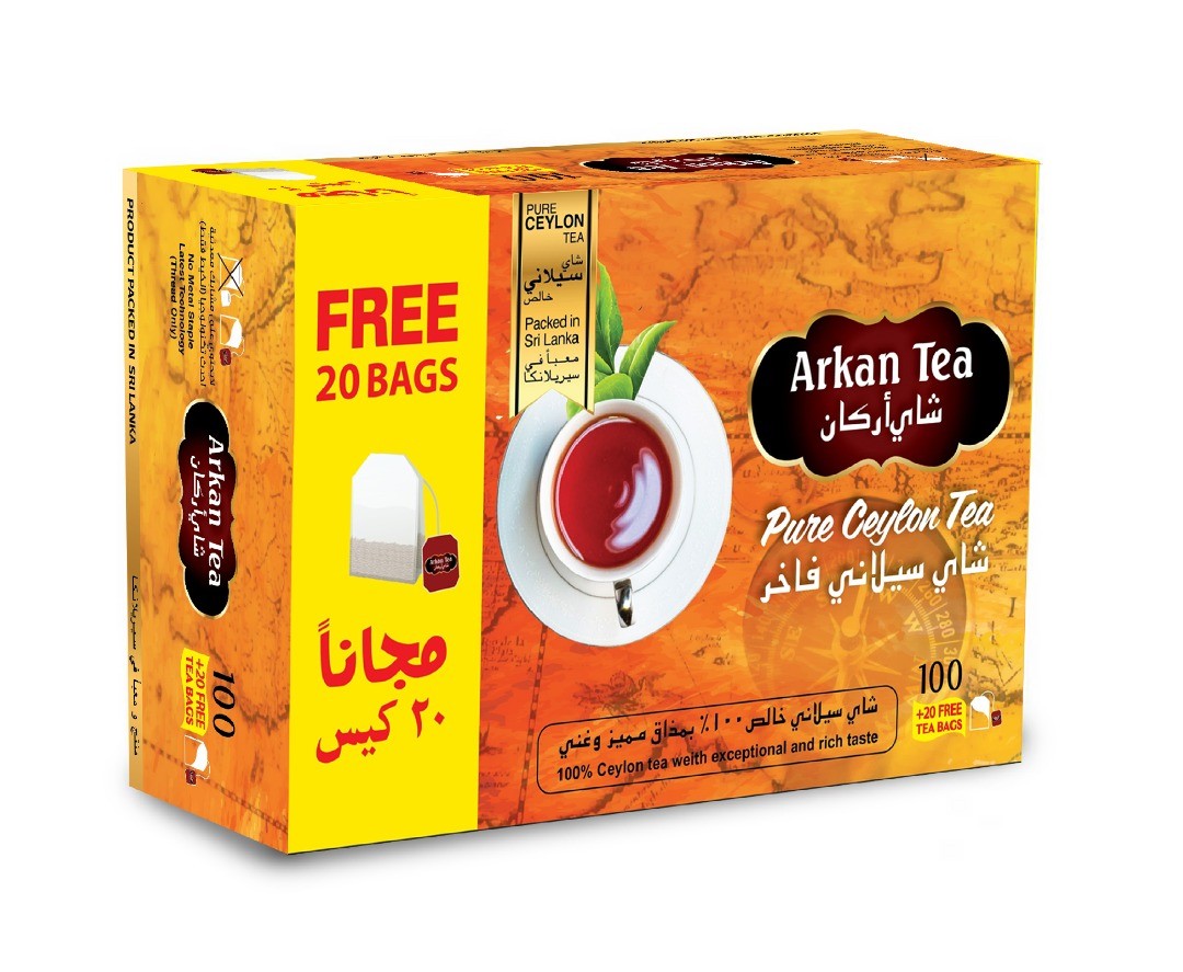 Arkan Tea Pure Ceylon Tea 100 bags + 20 Free × 36 - Carton