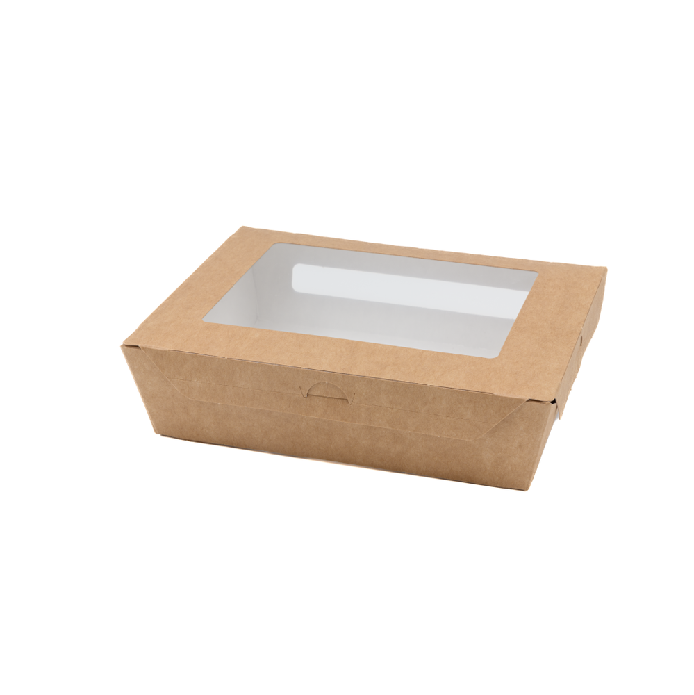 Kraft Paper Box with Transparent Lid 900 ml × 200 - Carton