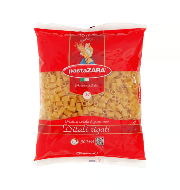 Pasta Zara Ditali Rigati No. 38 - 500 gm × 10 - Carton