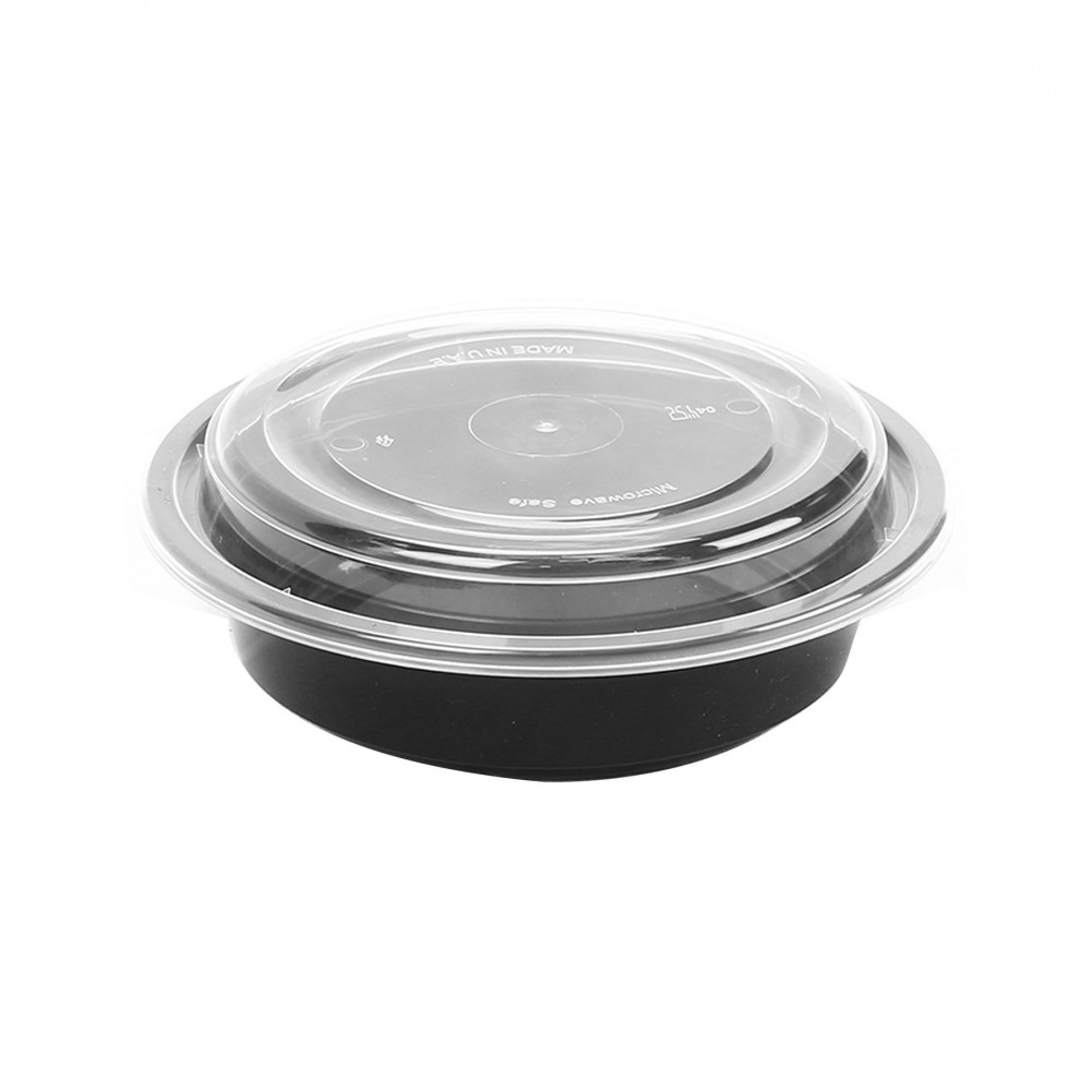 Black Round Microwave Container With Transparent Lid 16 oz × 150 pcs - Carton