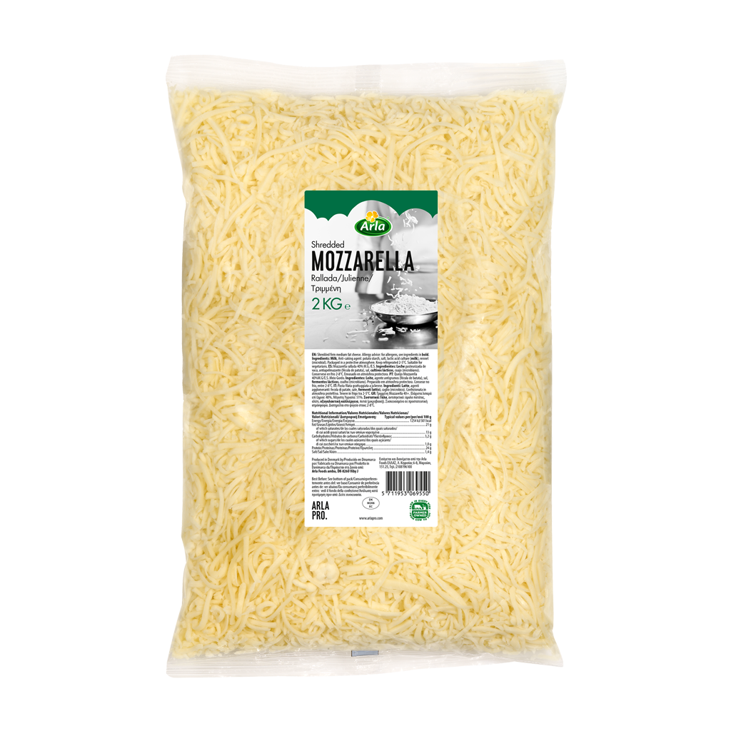 Arla Mozzarella Cheese Shredded 2 kg × 6 - Carton
