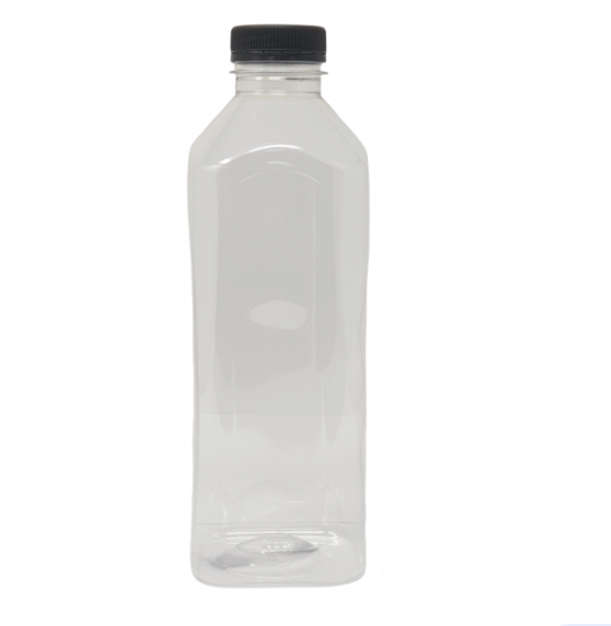 Plastic Clear Juice Bottle with Black Lid 1 L - 24 pcs