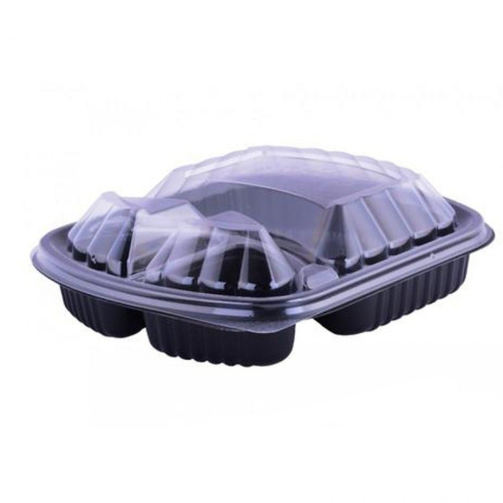 علب مايكرويف بلاستيك مع غطاء شفاف مقسم 3 - 250 حبة - منتج بالجملة | Platraw